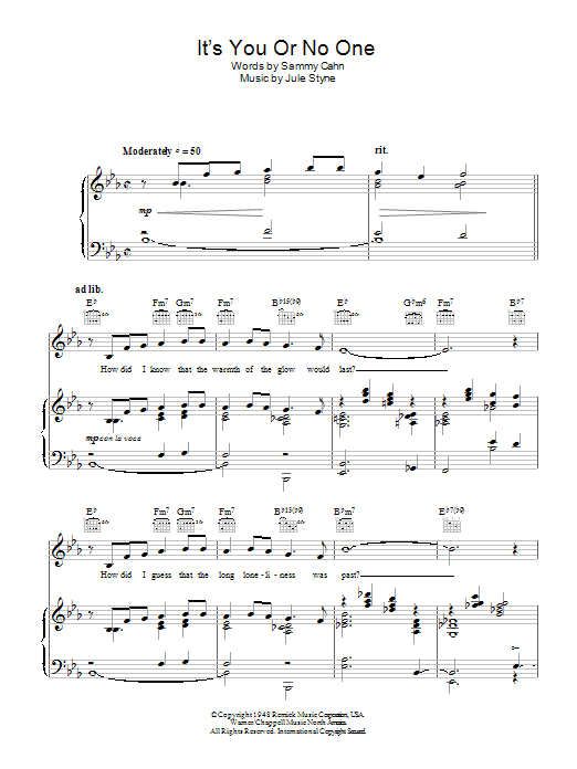 Sarah Vaughan It's You Or No One Sheet Music Notes & Chords for Piano, Vocal & Guitar (Right-Hand Melody) - Download or Print PDF