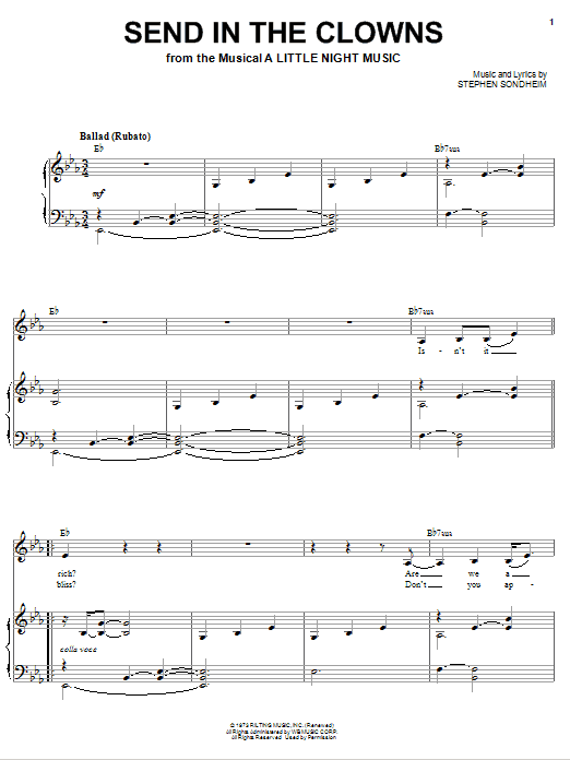 Sarah Vaughan Send In The Clowns Sheet Music Notes & Chords for Piano, Vocal & Guitar (Right-Hand Melody) - Download or Print PDF