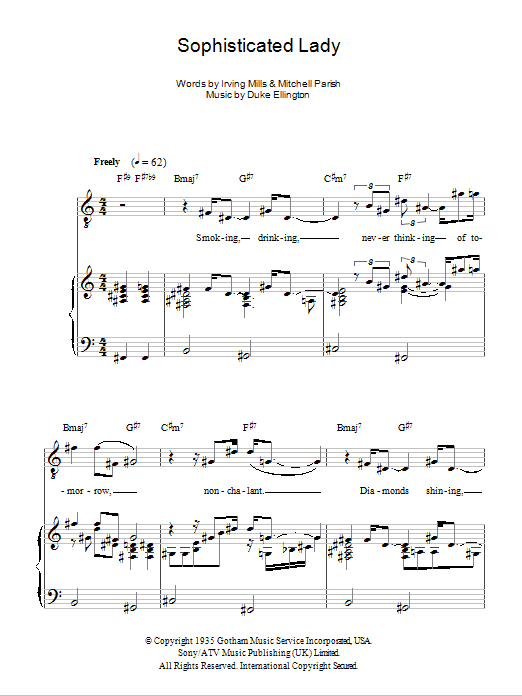 Sarah Vaughan Sophisticated Lady Sheet Music Notes & Chords for Piano, Vocal & Guitar (Right-Hand Melody) - Download or Print PDF