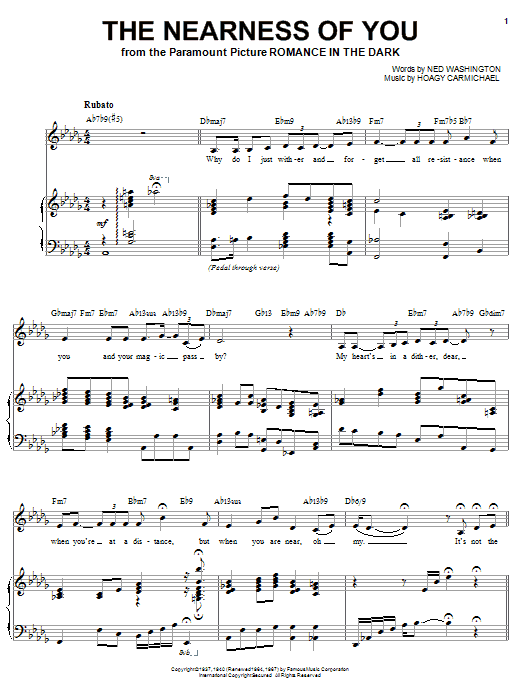 Sarah Vaughan The Nearness Of You Sheet Music Notes & Chords for Piano, Vocal & Guitar (Right-Hand Melody) - Download or Print PDF