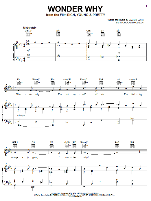Sarah Vaughan Wonder Why Sheet Music Notes & Chords for Piano, Vocal & Guitar (Right-Hand Melody) - Download or Print PDF