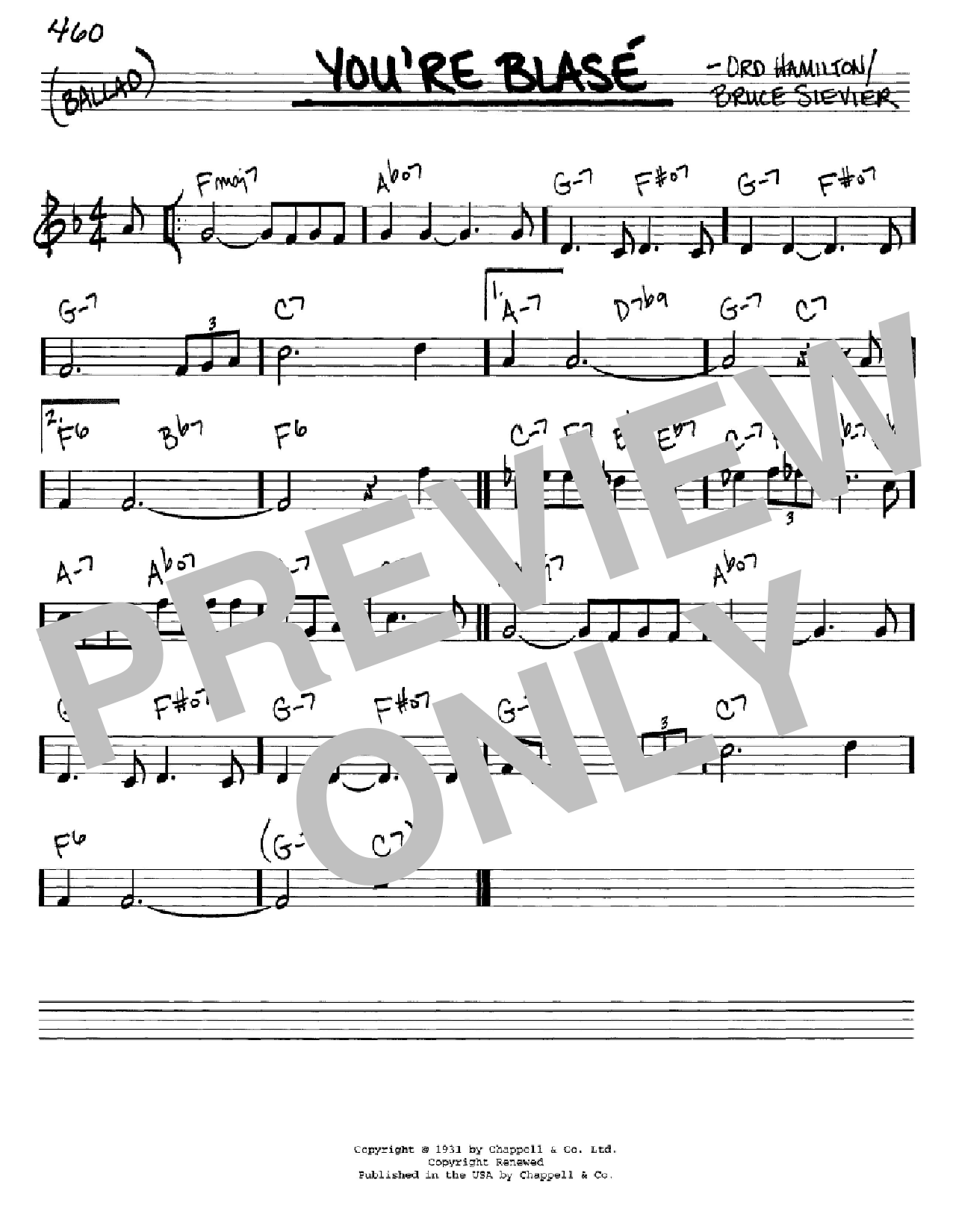 Sarah Vaughan You're Blase Sheet Music Notes & Chords for Real Book – Melody & Chords - Download or Print PDF