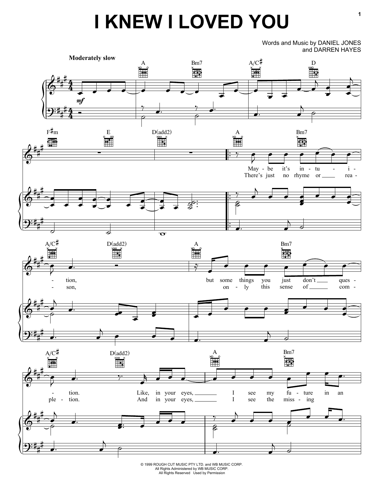 Savage Garden I Knew I Loved You Sheet Music Notes & Chords for Vocal Pro + Piano/Guitar - Download or Print PDF