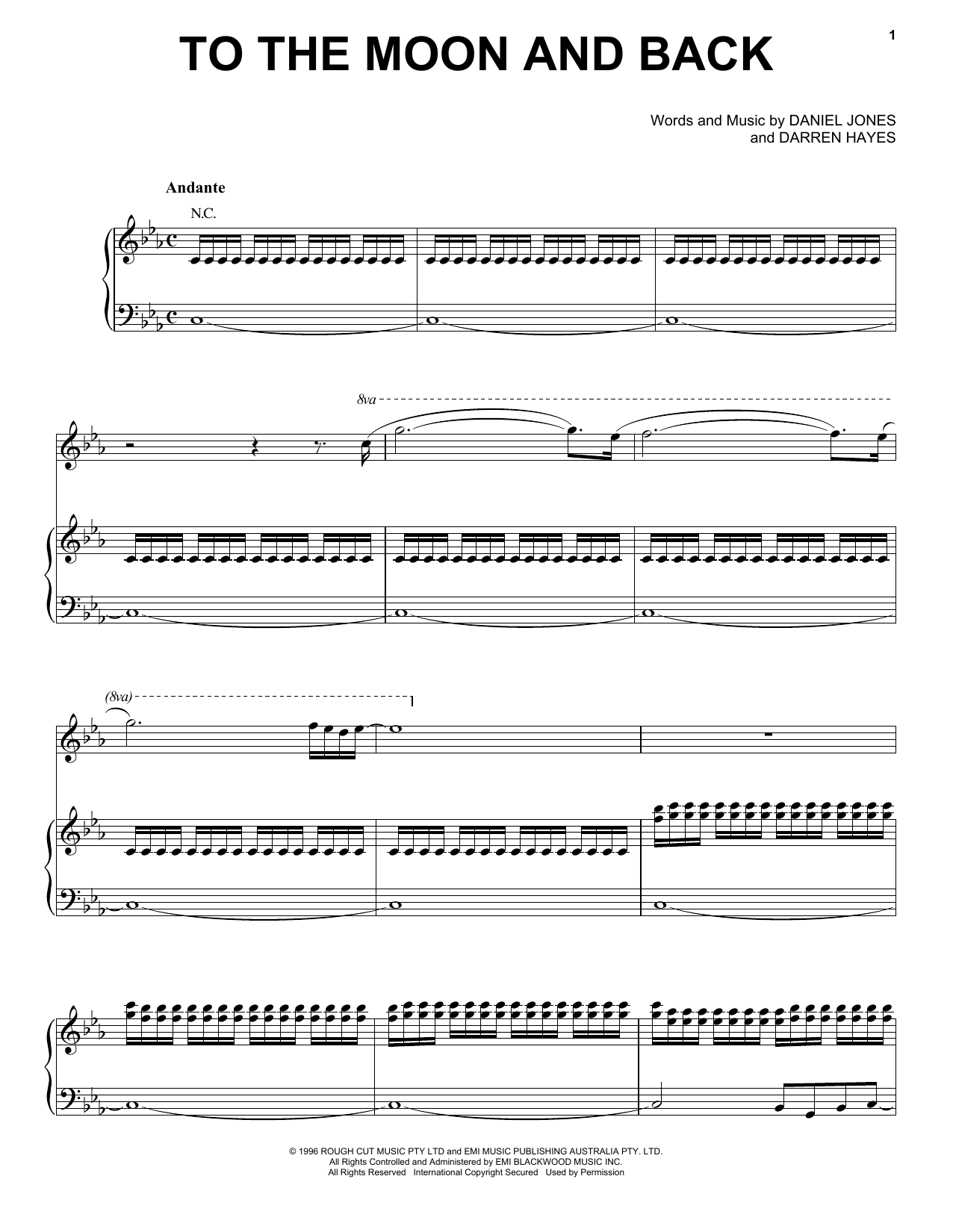 Savage Garden To The Moon & Back Sheet Music Notes & Chords for Piano, Vocal & Guitar (Right-Hand Melody) - Download or Print PDF