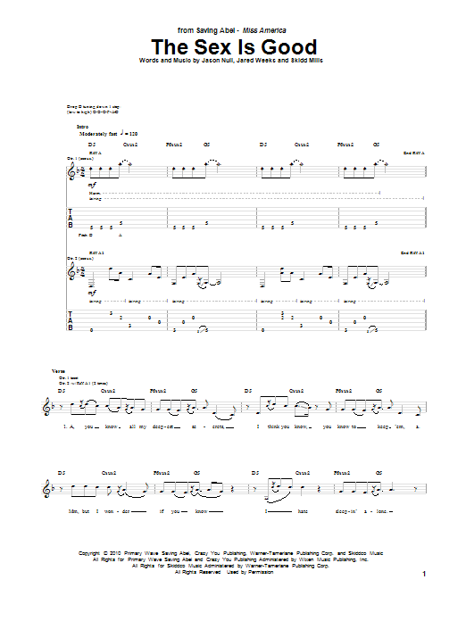 Saving Abel The Sex Is Good Sheet Music Notes & Chords for Guitar Tab - Download or Print PDF