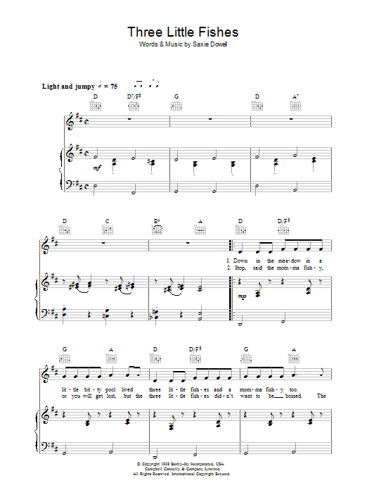 Saxie Dowell Three Little Fishes Sheet Music Notes & Chords for Piano, Vocal & Guitar - Download or Print PDF