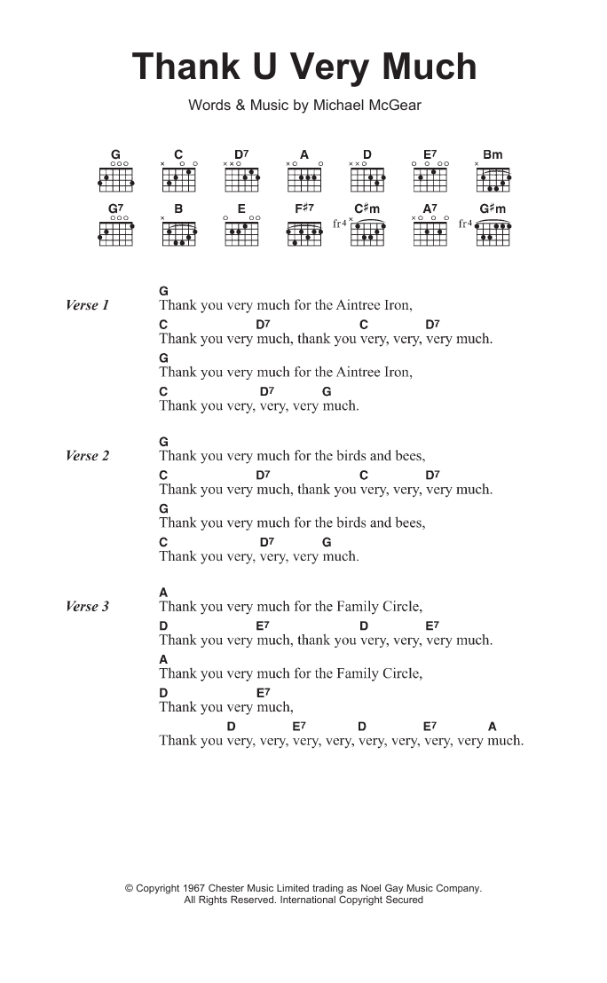 Scaffold Thank U Very Much Sheet Music Notes & Chords for Lyrics & Chords - Download or Print PDF