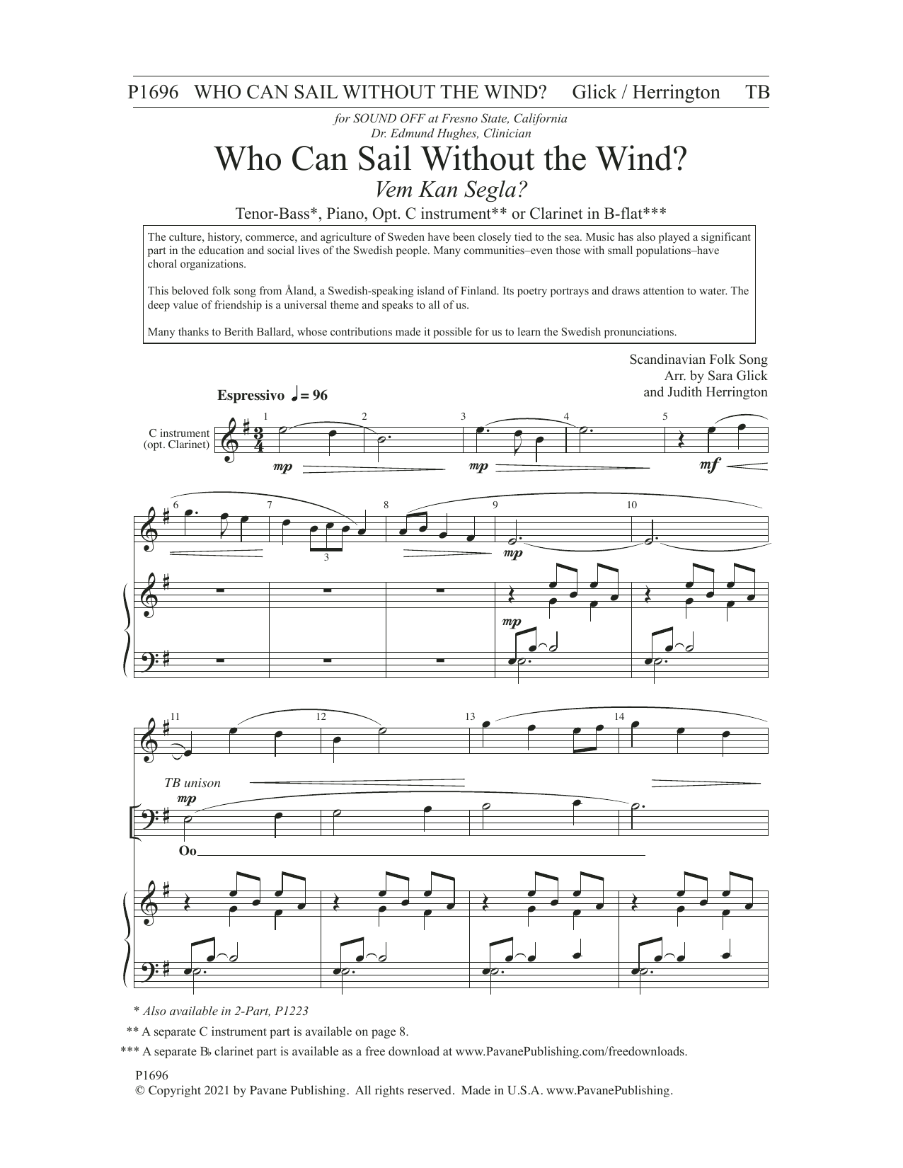 Scandinavian Folk Song Who Can Sail Without the Wind? (arr. Sara Glick and Judith Herrington) Sheet Music Notes & Chords for SATB Choir - Download or Print PDF
