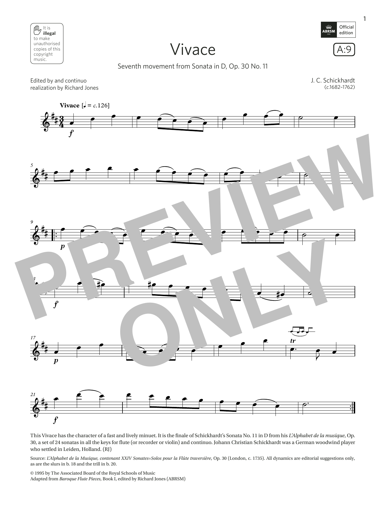 Schickhardt Vivace (from Sonata in D, Op. 30 No. 11) (Grade 2 List A9 from the ABRSM Flute syllabus from 2022) Sheet Music Notes & Chords for Flute Solo - Download or Print PDF