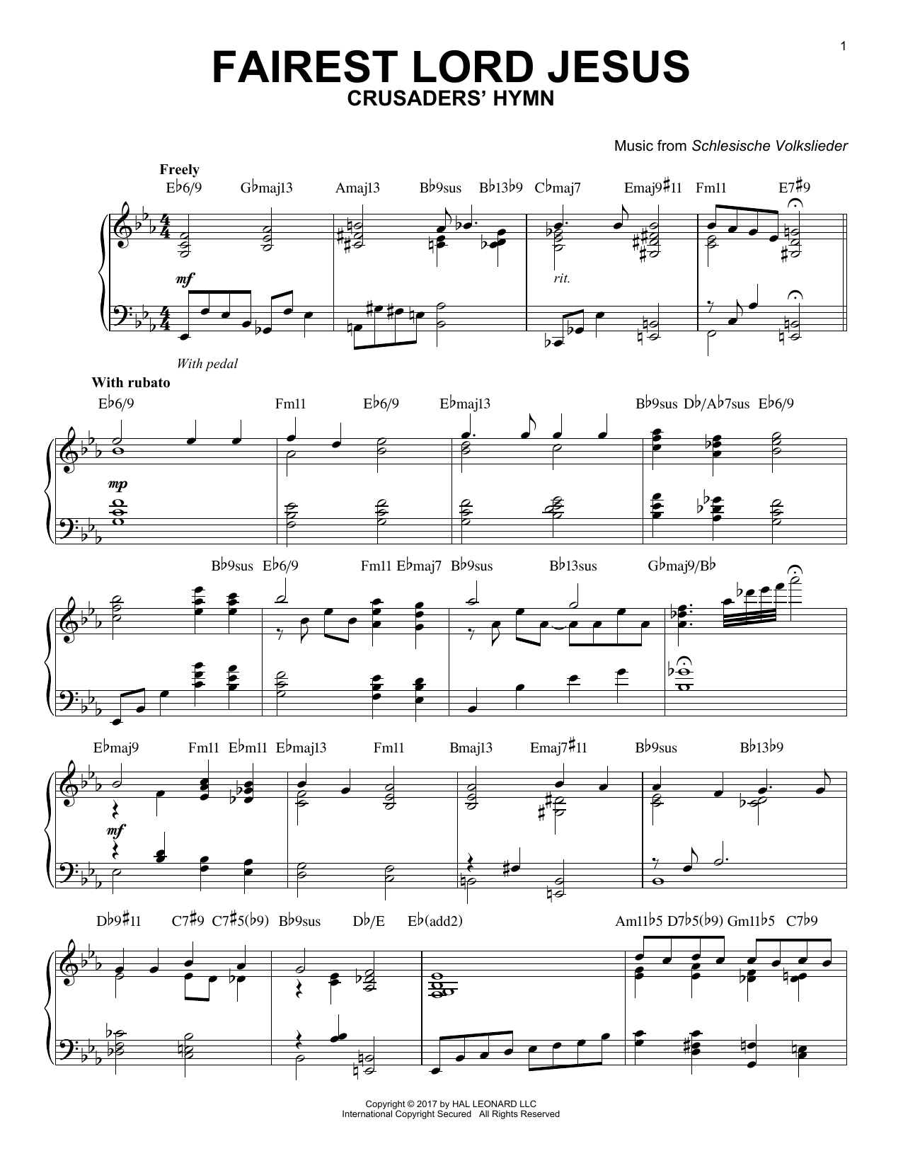 Schlesische Volkslieder Fairest Lord Jesus [Jazz version] Sheet Music Notes & Chords for Piano - Download or Print PDF