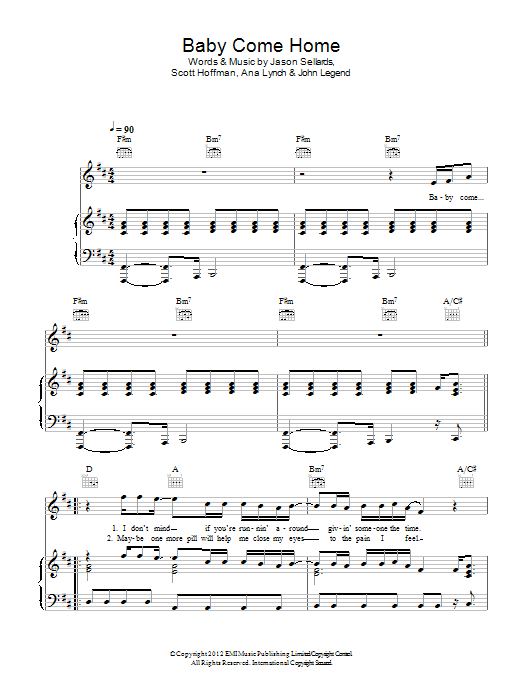 Scissor Sisters Baby Come Home Sheet Music Notes & Chords for Piano, Vocal & Guitar (Right-Hand Melody) - Download or Print PDF