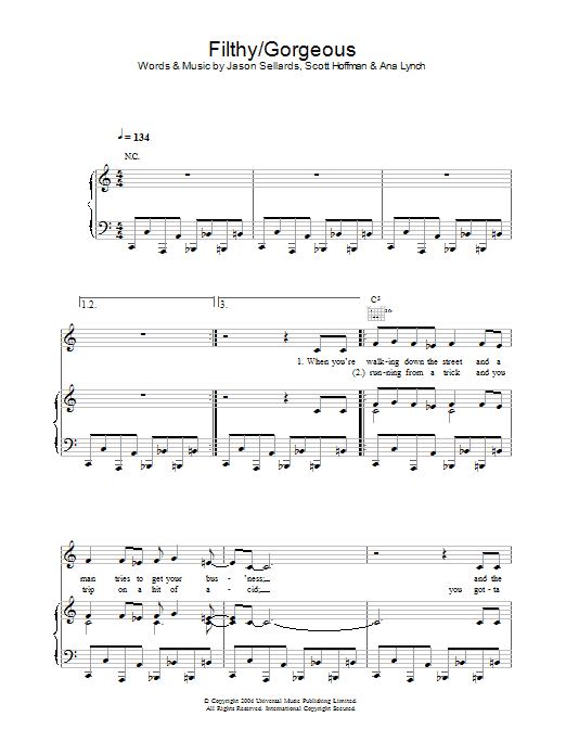 Scissor Sisters Filthy/Gorgeous Sheet Music Notes & Chords for Piano, Vocal & Guitar (Right-Hand Melody) - Download or Print PDF