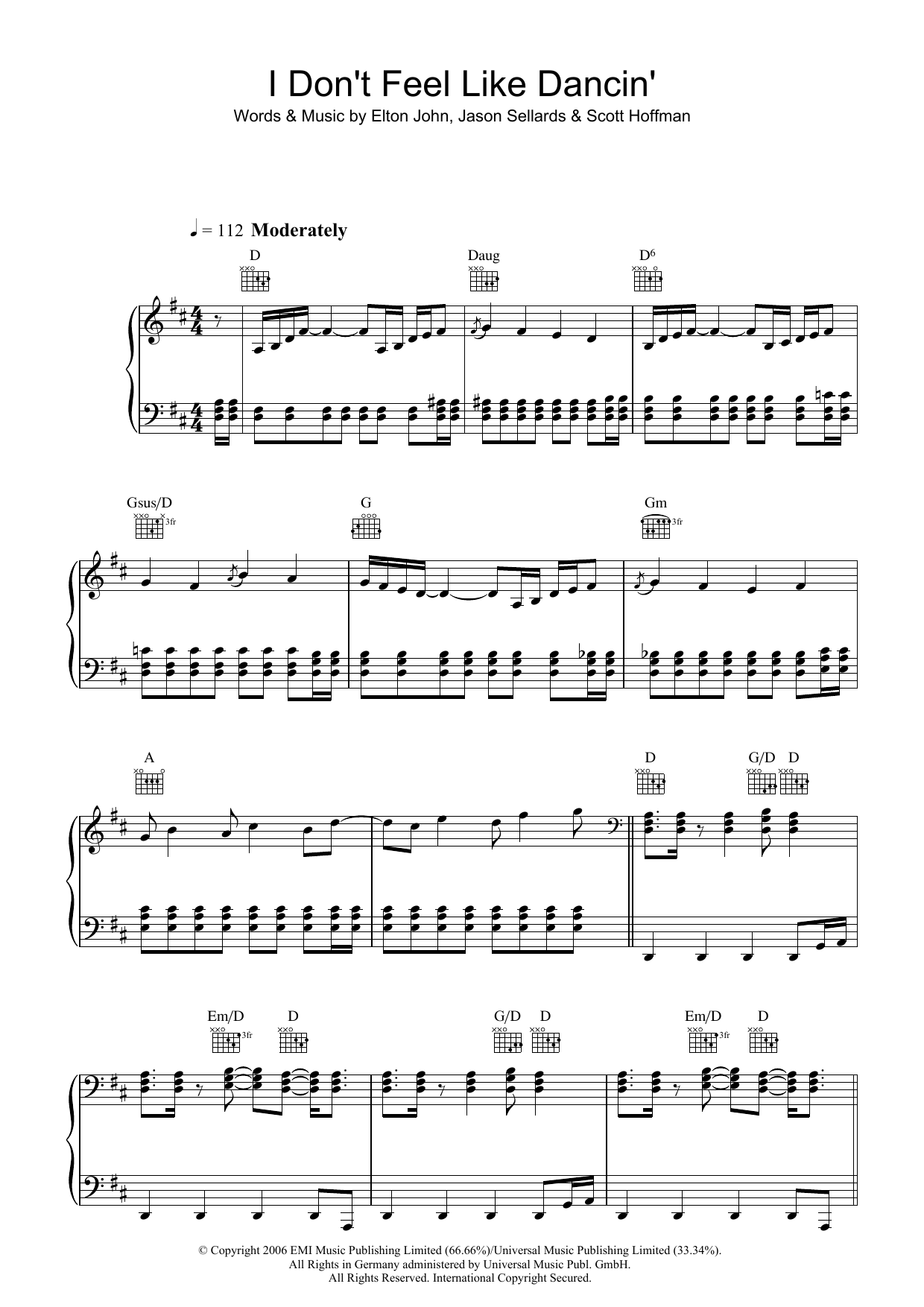 Scissor Sisters I Don't Feel Like Dancin' Sheet Music Notes & Chords for Lyrics & Piano Chords - Download or Print PDF