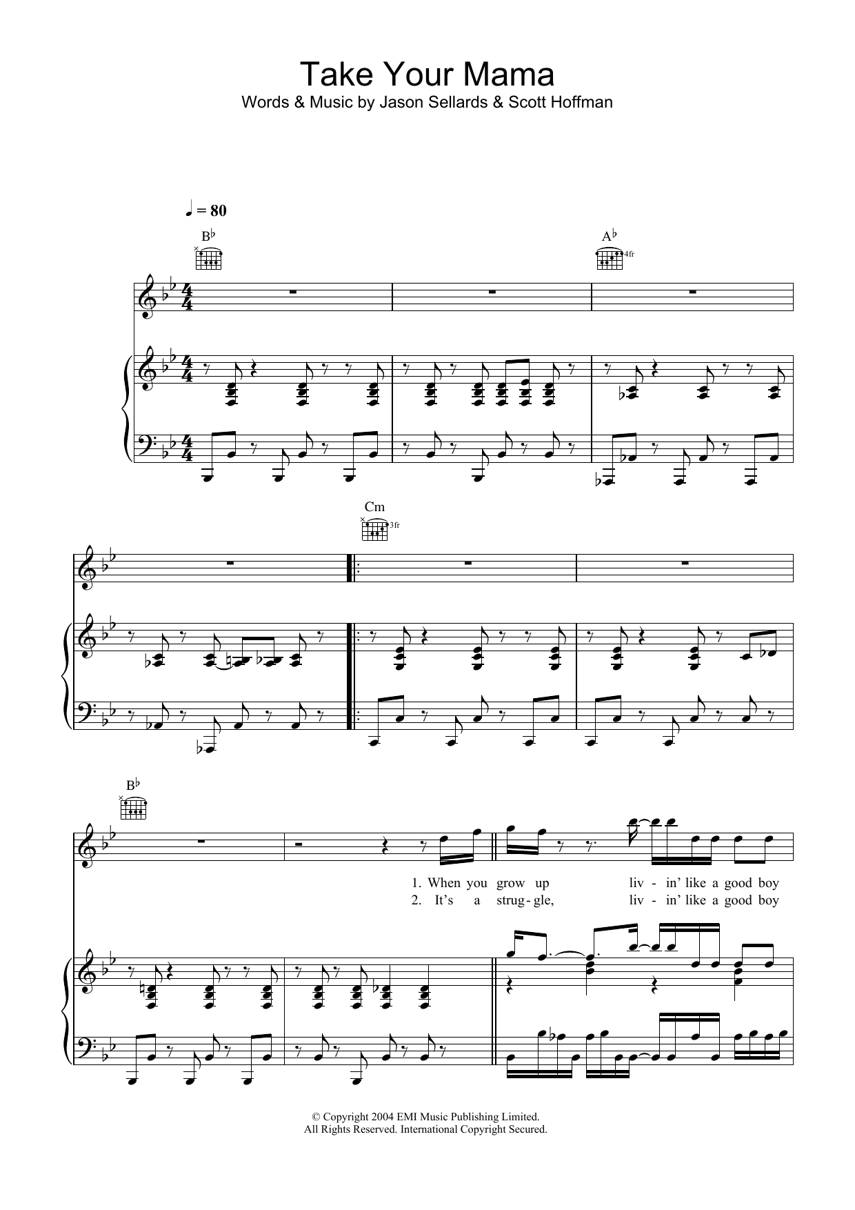 Scissor Sisters Take Your Mama Sheet Music Notes & Chords for Piano, Vocal & Guitar (Right-Hand Melody) - Download or Print PDF