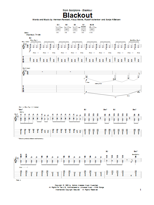 Scorpions Blackout Sheet Music Notes & Chords for Guitar Tab - Download or Print PDF