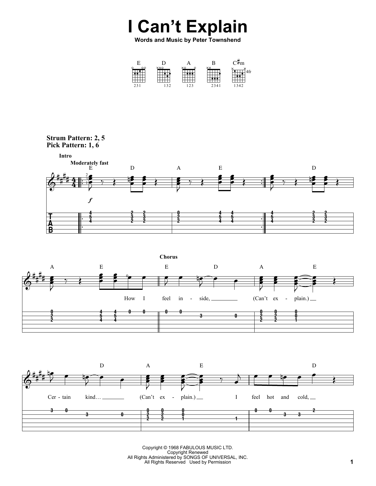 Scorpions I Can't Explain Sheet Music Notes & Chords for Easy Guitar Tab - Download or Print PDF
