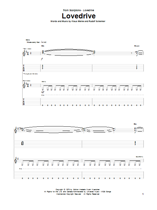 Scorpions Lovedrive Sheet Music Notes & Chords for Guitar Tab - Download or Print PDF