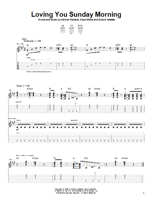 Scorpions Loving You Sunday Morning Sheet Music Notes & Chords for Guitar Tab - Download or Print PDF