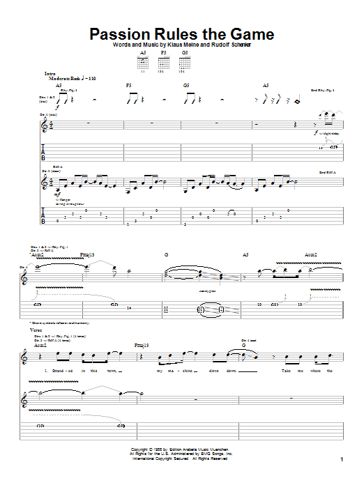 Scorpions Passion Rules The Game Sheet Music Notes & Chords for Guitar Tab - Download or Print PDF