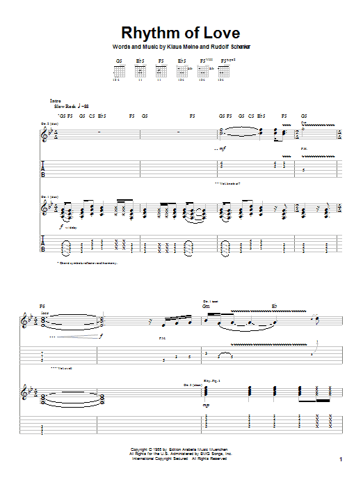Scorpions Rhythm Of Love Sheet Music Notes & Chords for Guitar Tab - Download or Print PDF