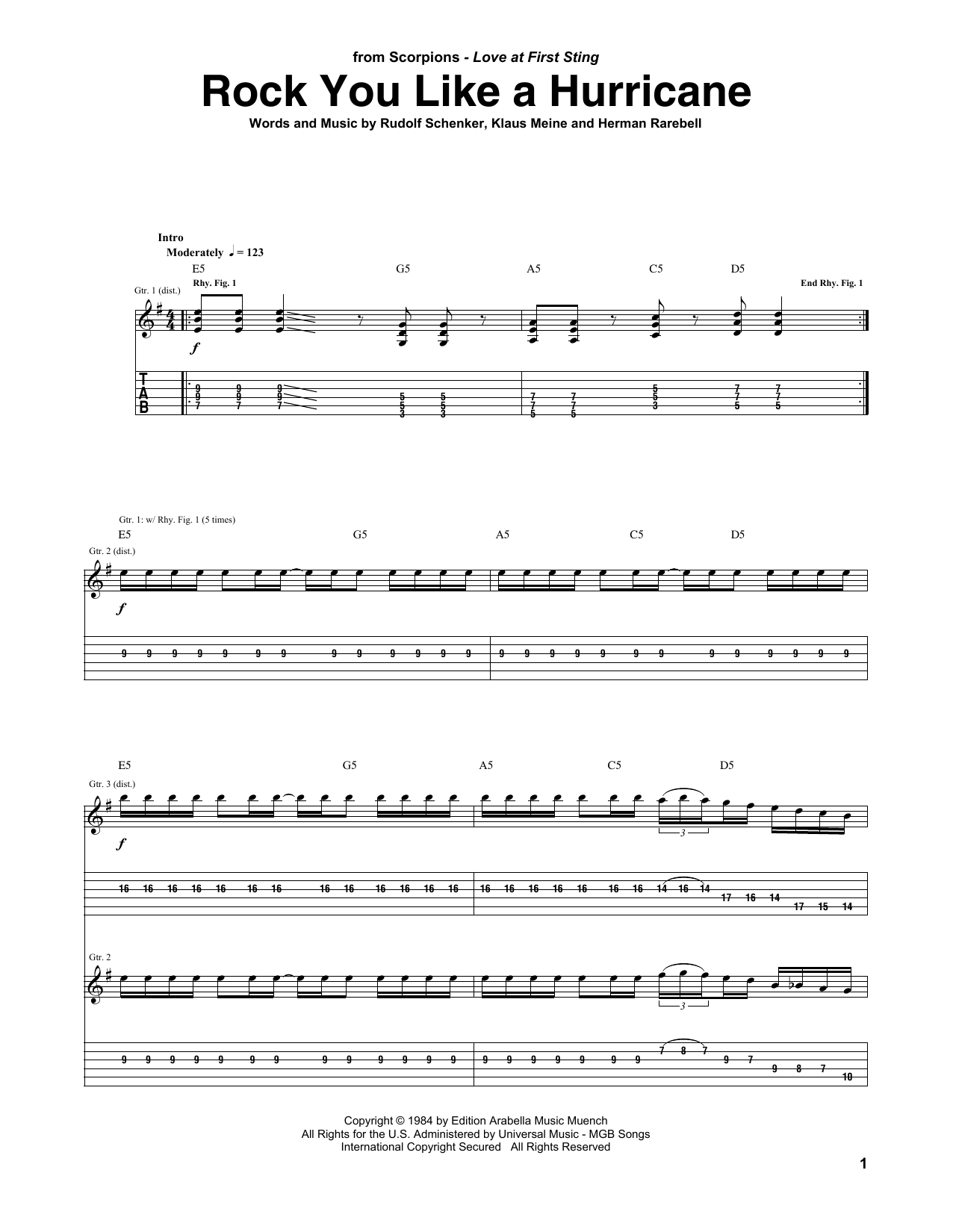Scorpions Rock You Like A Hurricane Sheet Music Notes & Chords for Guitar Chords/Lyrics - Download or Print PDF