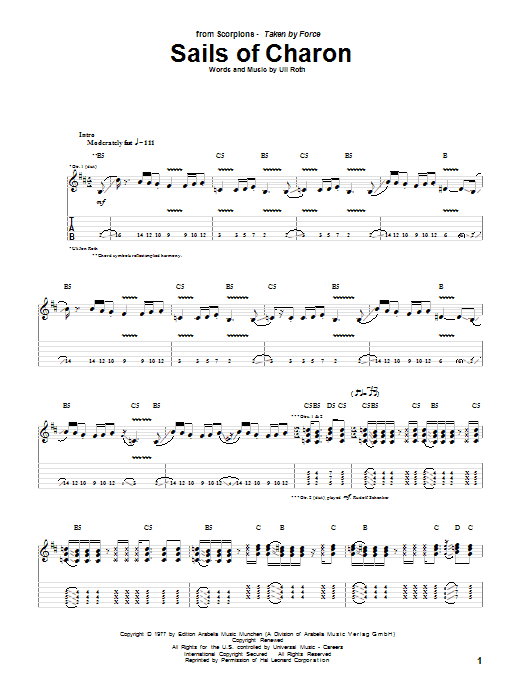 Scorpions Sails Of Charon Sheet Music Notes & Chords for Guitar Tab Play-Along - Download or Print PDF