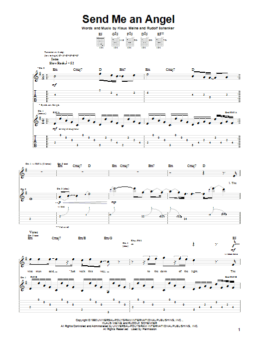 Scorpions Send Me An Angel Sheet Music Notes & Chords for Guitar Tab - Download or Print PDF