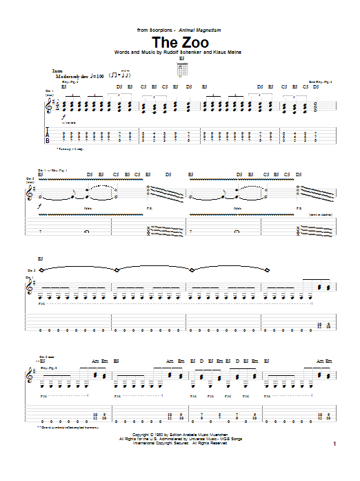 Scorpions The Zoo Sheet Music Notes & Chords for Guitar Tab Play-Along - Download or Print PDF