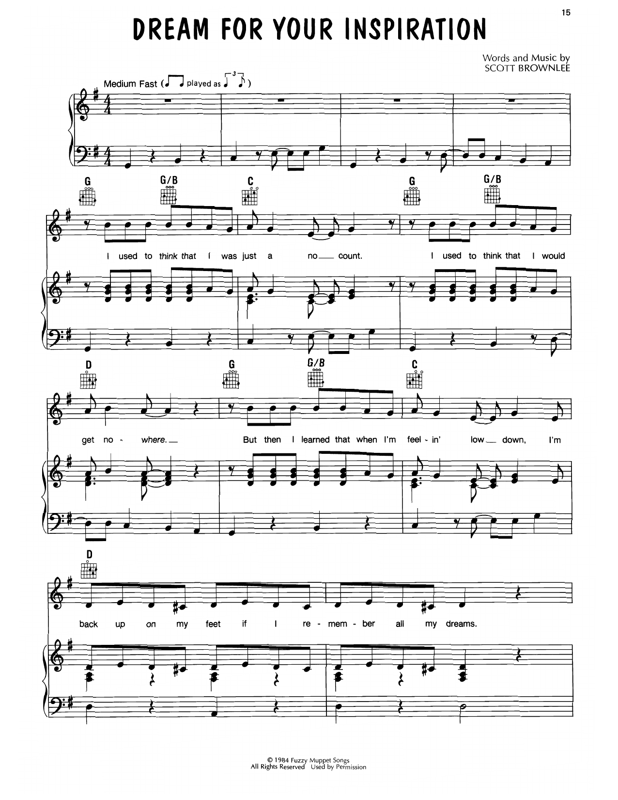 Scott Brownlee Dream For Your Inspiration (from Muppet Babies) Sheet Music Notes & Chords for Piano, Vocal & Guitar (Right-Hand Melody) - Download or Print PDF