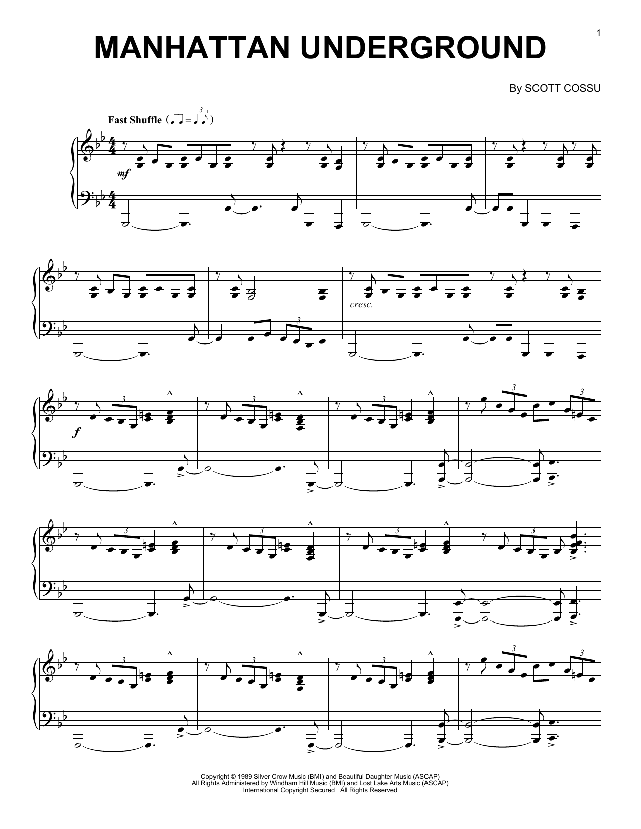 Scott Cossu Manhattan Underground Sheet Music Notes & Chords for Piano Solo - Download or Print PDF