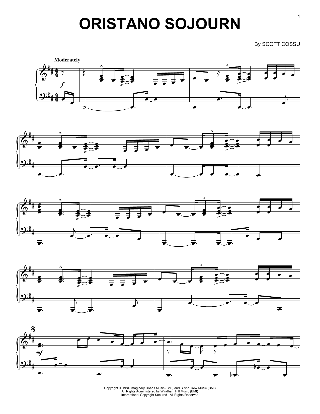 Scott Cossu Oristano Sojourn Sheet Music Notes & Chords for Piano Solo - Download or Print PDF