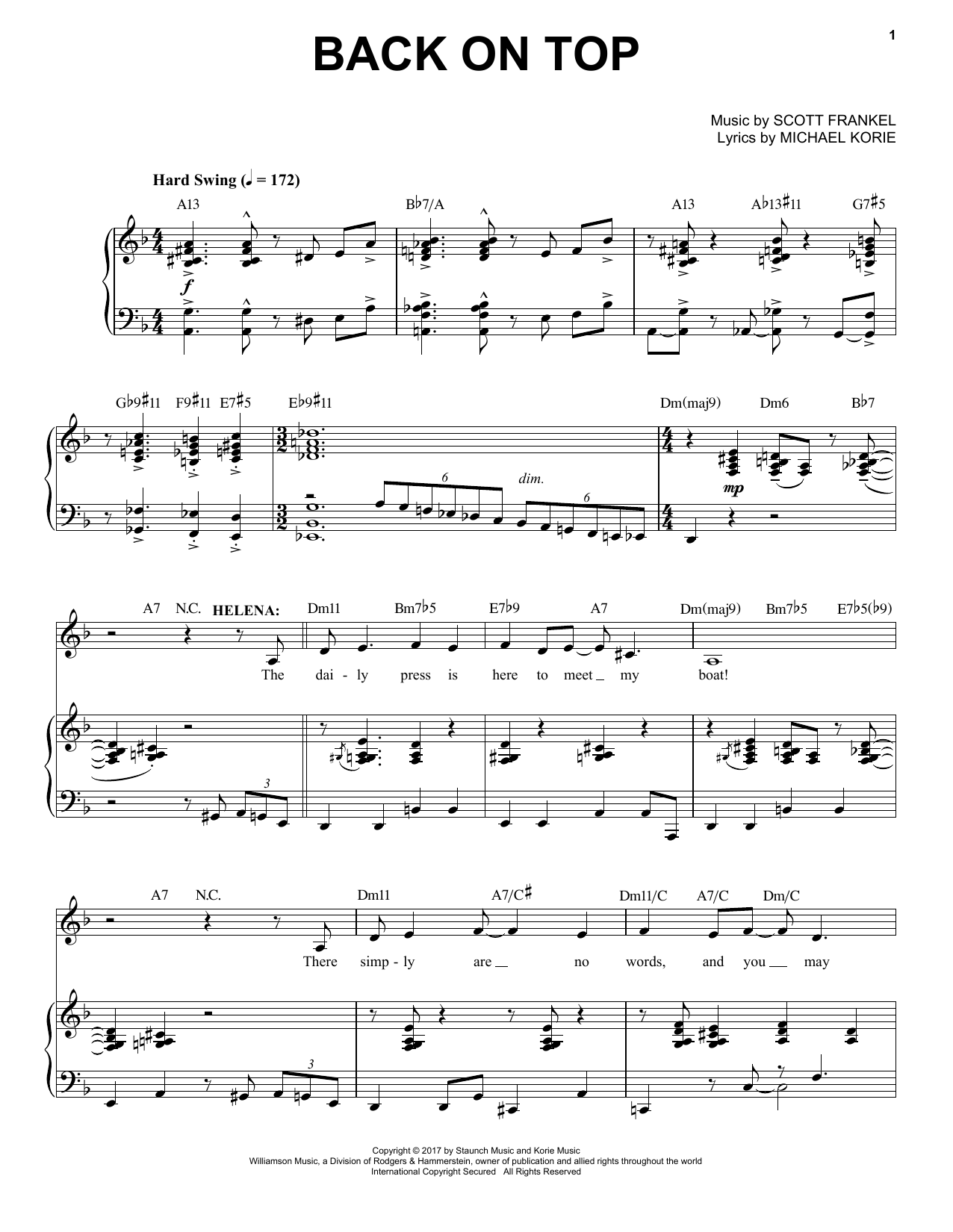 Scott Frankel & Michael Korie Back On Top Sheet Music Notes & Chords for Piano & Vocal - Download or Print PDF