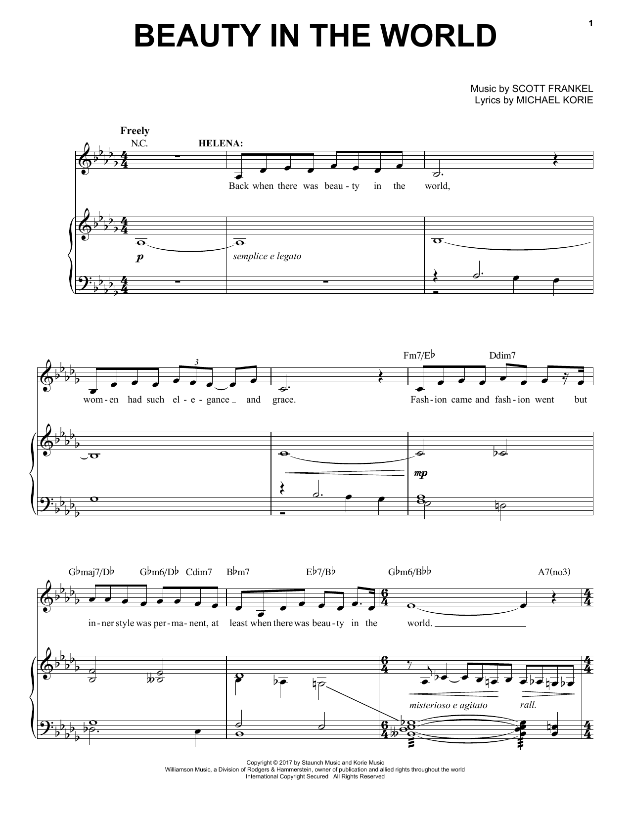 Scott Frankel & Michael Korie Beauty In The World Sheet Music Notes & Chords for Piano & Vocal - Download or Print PDF