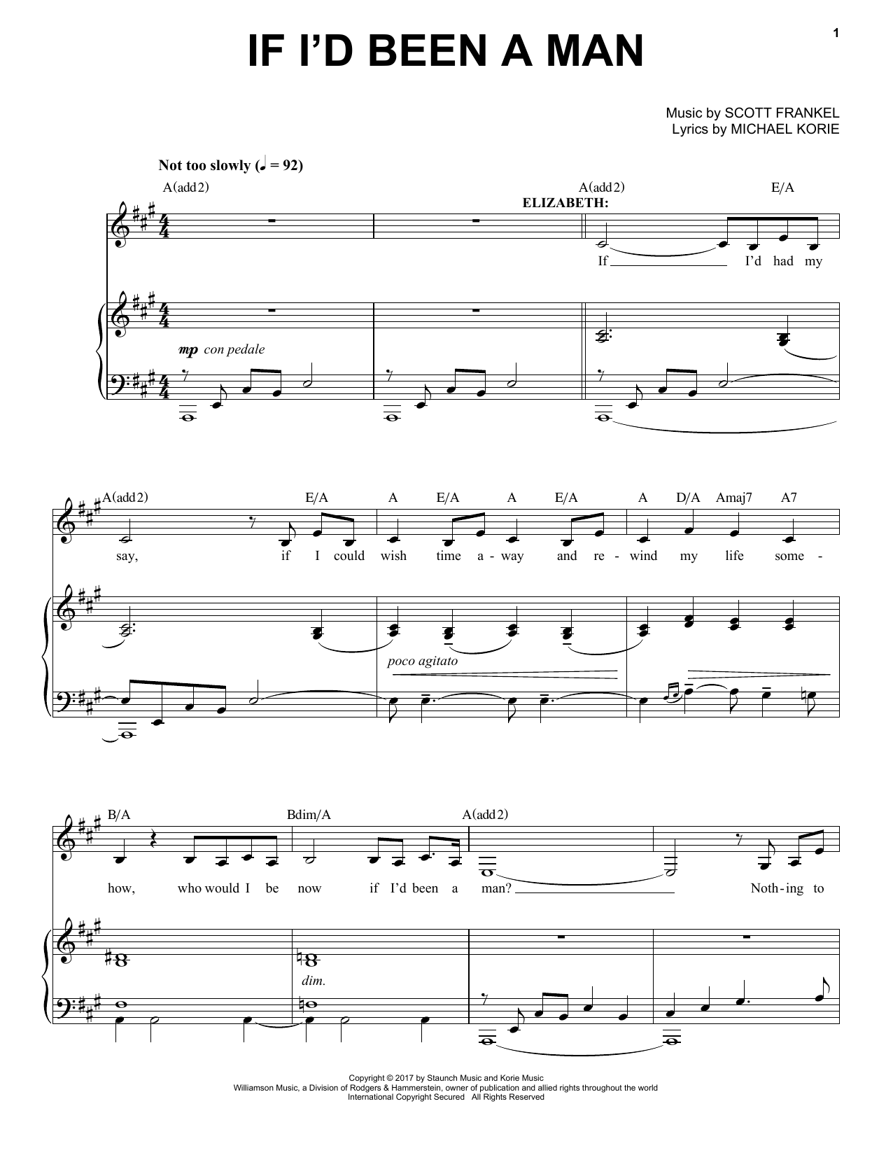Scott Frankel & Michael Korie If I'd Been A Man Sheet Music Notes & Chords for Piano & Vocal - Download or Print PDF