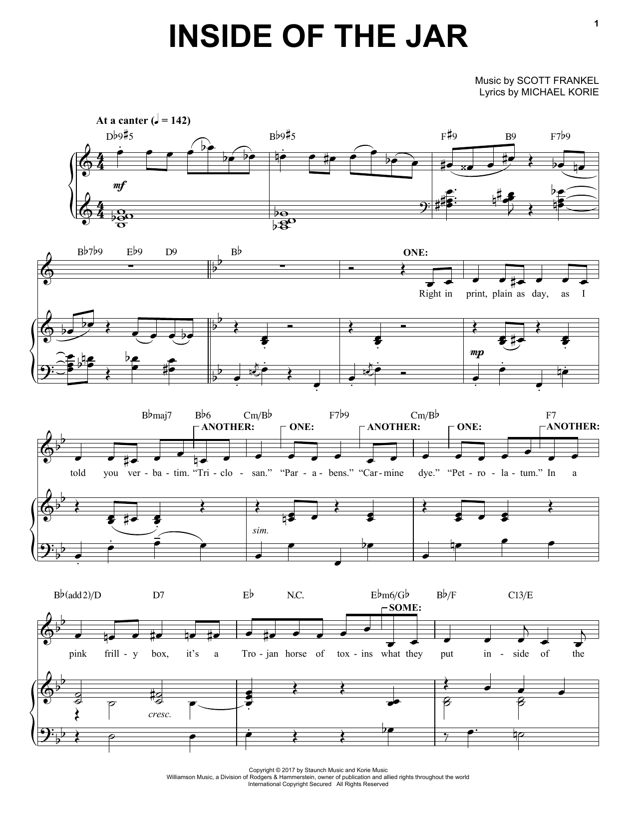 Scott Frankel & Michael Korie Inside Of The Jar Sheet Music Notes & Chords for Piano & Vocal - Download or Print PDF