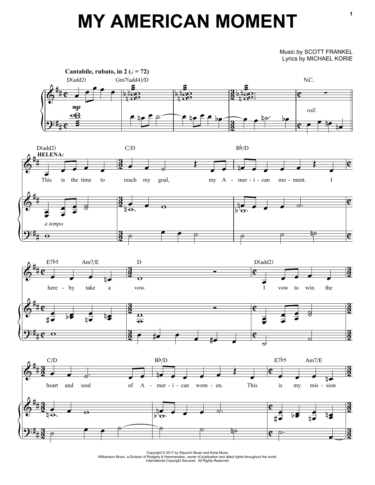 Scott Frankel & Michael Korie My American Moment Sheet Music Notes & Chords for Piano & Vocal - Download or Print PDF