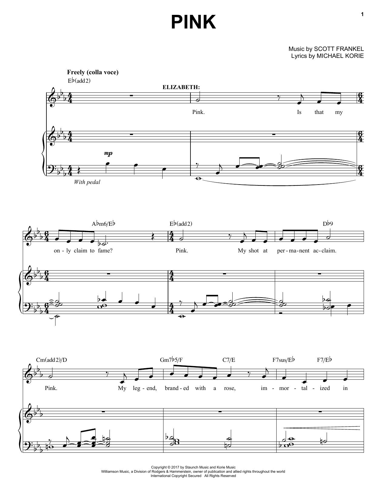 Scott Frankel & Michael Korie Pink Sheet Music Notes & Chords for Piano & Vocal - Download or Print PDF