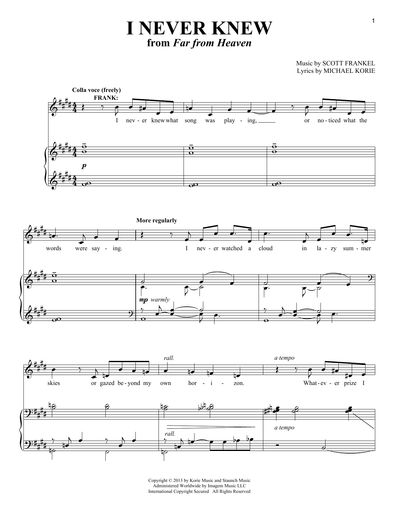 Scott Frankel I Never Knew Sheet Music Notes & Chords for Piano & Vocal - Download or Print PDF