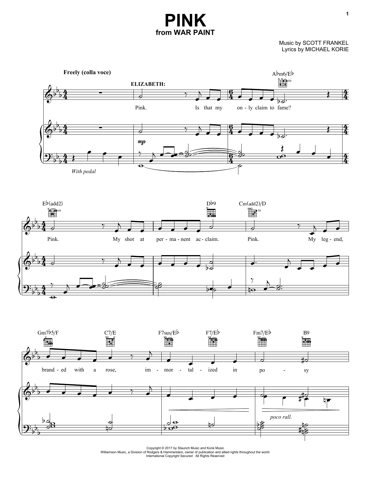 Scott Frankel Pink Sheet Music Notes & Chords for Piano, Vocal & Guitar (Right-Hand Melody) - Download or Print PDF