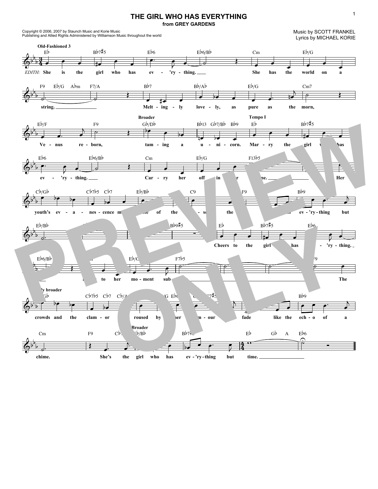 Scott Frankel The Girl Who Has Everything Sheet Music Notes & Chords for Melody Line, Lyrics & Chords - Download or Print PDF