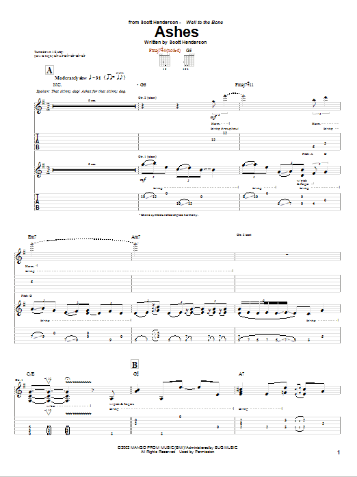 Scott Henderson Ashes Sheet Music Notes & Chords for Guitar Tab - Download or Print PDF