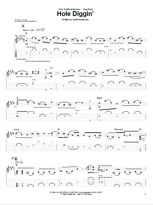 Scott Henderson Hole Diggin' Sheet Music Notes & Chords for Guitar Tab - Download or Print PDF