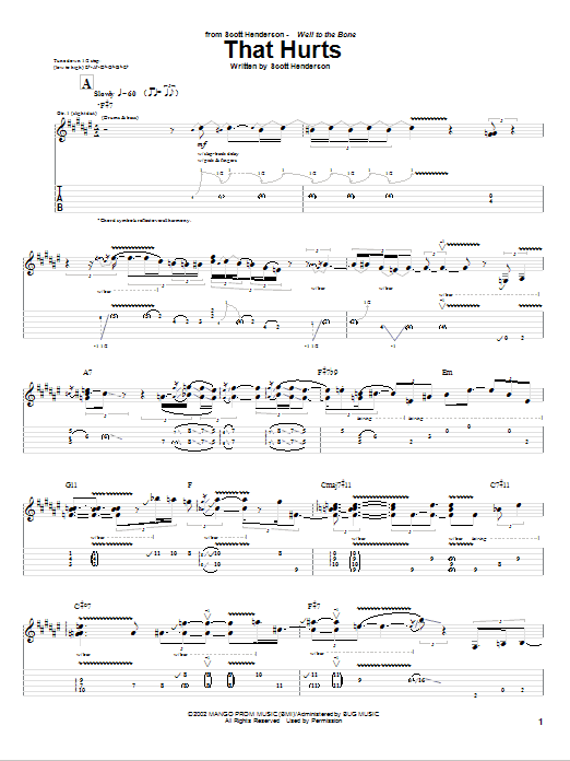 Scott Henderson That Hurts Sheet Music Notes & Chords for Guitar Tab - Download or Print PDF