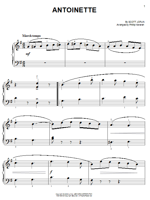 Scott Joplin Antoinette Sheet Music Notes & Chords for Easy Piano - Download or Print PDF
