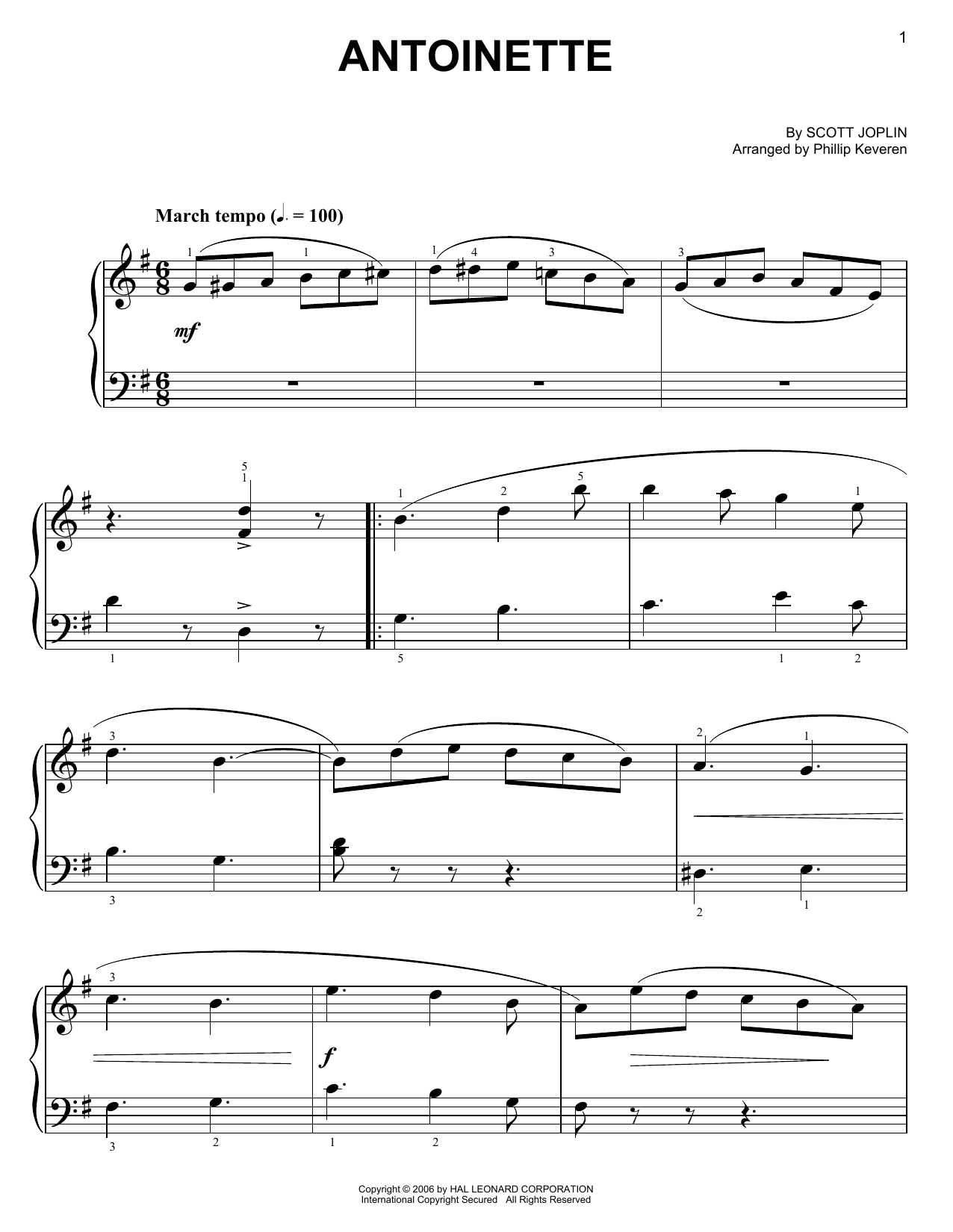 Scott Joplin Antoinette Sheet Music Notes & Chords for Easy Piano - Download or Print PDF