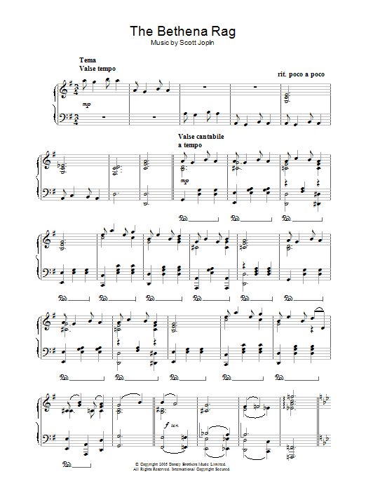 Scott Joplin Bethena Rag Sheet Music Notes & Chords for Piano - Download or Print PDF