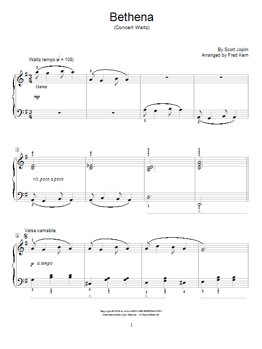 Scott Joplin Bethena (Ragtime Waltz) Sheet Music Notes & Chords for Piano - Download or Print PDF
