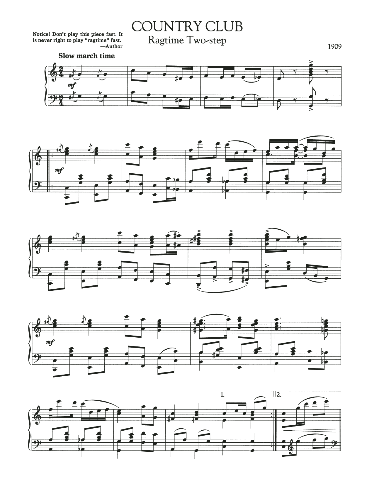 Scott Joplin Country Club Sheet Music Notes & Chords for Piano Solo - Download or Print PDF