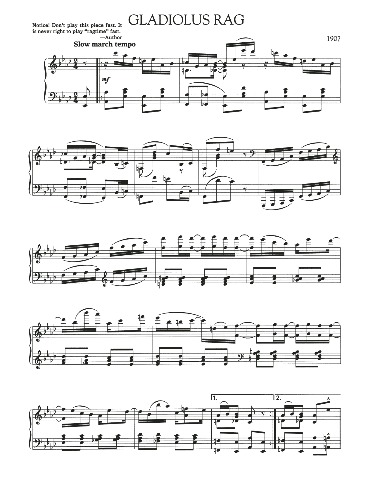 Scott Joplin Gladiolus Rag Sheet Music Notes & Chords for Piano Solo - Download or Print PDF