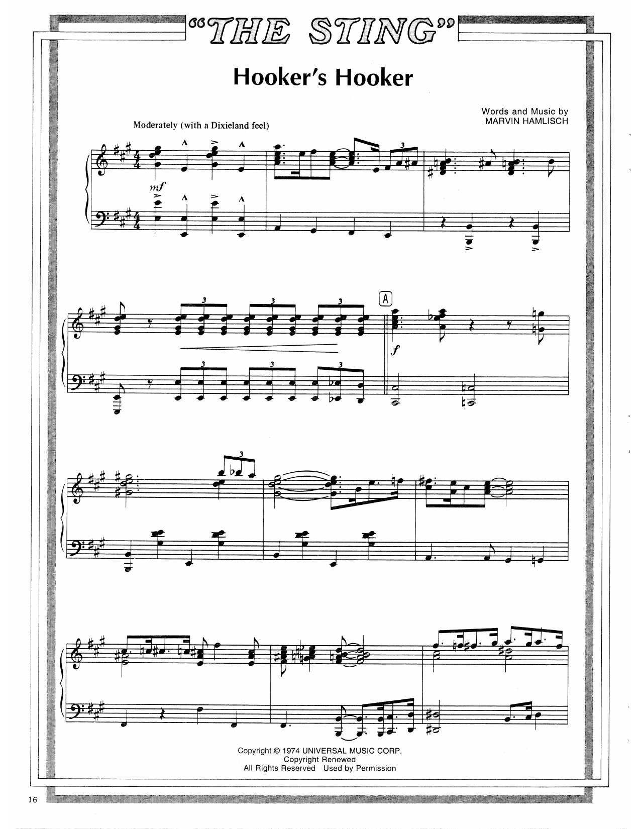 Scott Joplin Hooker's Hooker (from The Sting) Sheet Music Notes & Chords for Piano Solo - Download or Print PDF